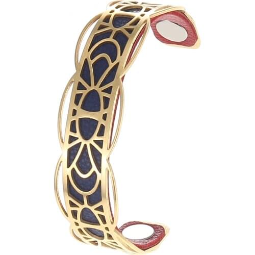 14MM Stainless Steel Cuff Bangles Braceelet Gold Reversible Leather For Women Manchette Ajustable Bijoux