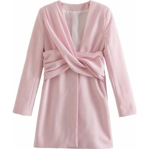 DOUJILI 2021 New Style Spring And Autumn Fashion Women Dress Coat Deep V-Neck Pink Black Soft Dress