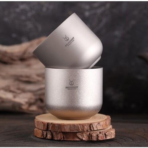 125ml Pure Titanium Double Layer Teacup Heat Resistant Healthy Mini Coffee Mug For Camping Hiking Backpacking Home Office