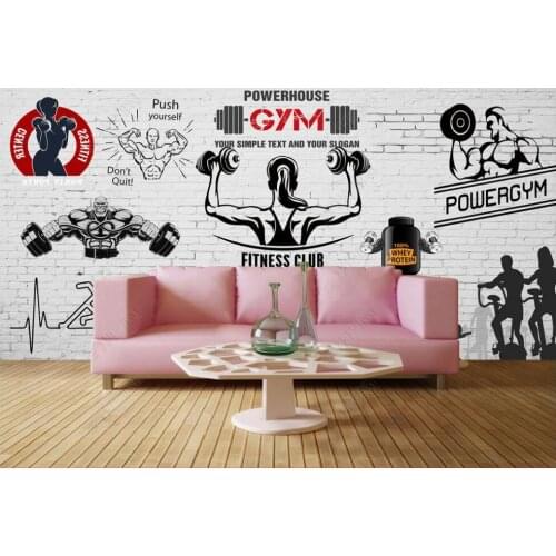 Wallpaper photo 3 d custom mural Cartoon sports fitness club brick wall decor in the living room Wallpaper for walls 3d in rolls
