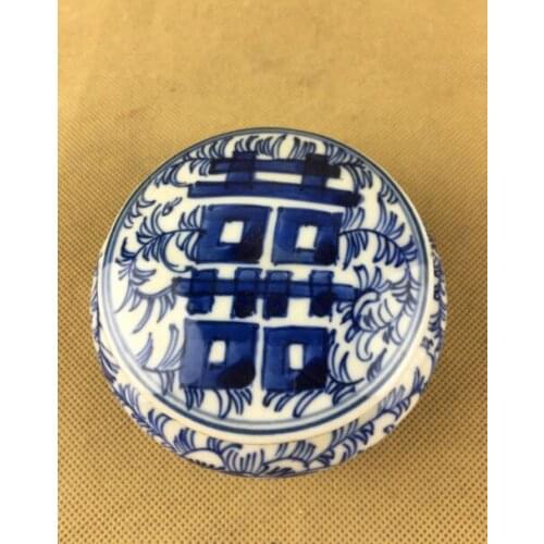 Exquisite Chinese Classical Bule and White Porcelain "XI" Auspicious Tea Caddy / Pot