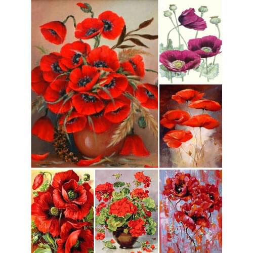 Diy 5D Diamond Painting Poppy Flower Cross Stitch Full Square Drill Mosaic Picture of Rhinestones Decor Gift Diamond Embroidery