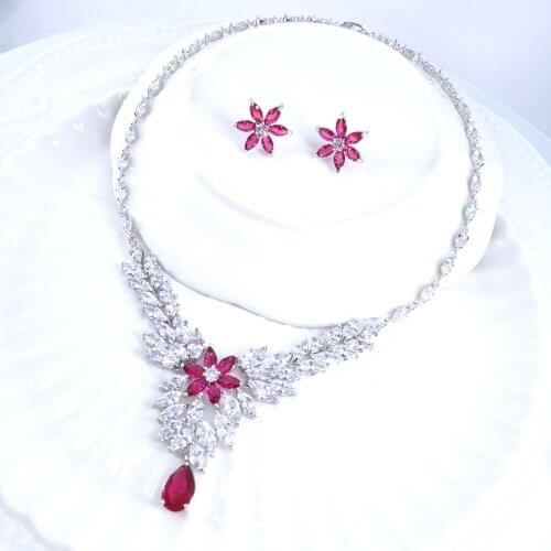 2021NEW fashion romantic CRYSTAL flowers CZ zircon necklace earring set wedding bride banquet dressing jewelry set free shipping