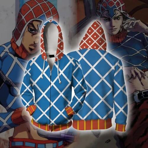 Anime Jojo Bizzare Adventure Cosplay Costumes Hoodie Sweatshirt Male Men Jojo Clothes Hoodies Sweatshirts Zipper Jackets Tops