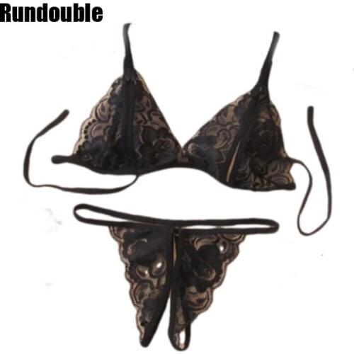 Micro Bikini Women Gift Sexy Lingerie Set V-neck Bra Thong Ladies Nightwear Open Panty Underwear Bodydoll Lenceria Mujer