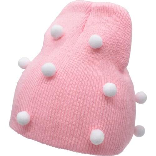 Cute Pompom Newborn Baby Girls Hat Solid Color Winter Warm Knit Baby Hat Cap Elastic Toddler Kids Infant Hedging Cap