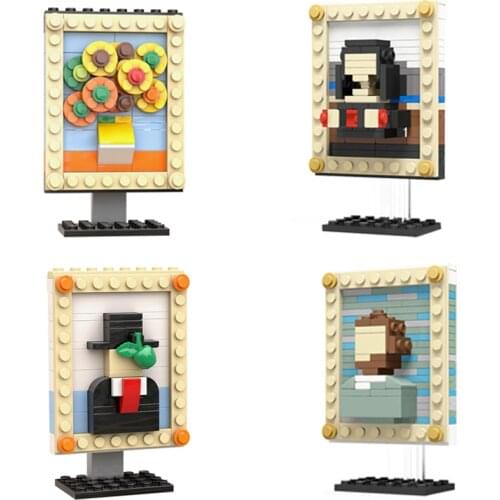 MOC Mini Famous Art Paintings Building Blocks Pixel Picture Bricks Starry Night Kanagawa Pearl Girl Mona Lisa DIY Idea Toys Gift