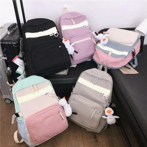 Fashion Women Backpack Contrast Color Cute Pendant School Bag For Girls Nylon Waterproof Backpack With Many Pockets 2021 Mochila