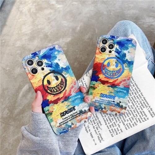 Cartoon Expression Soft Phone Case For Iphone 11 12 Pro Max 7g 8 Plus Xr X Xs Se Silicone Cover Graffiti Painting Fundas Capa