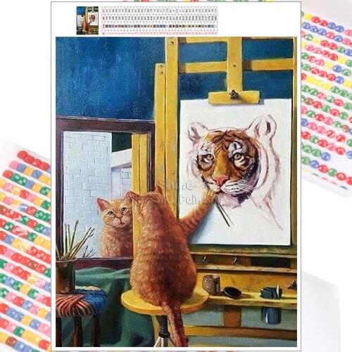 5D DIY Diamond Painting Kit Cartoon Cat Self Portrait Animal Mosaic Embroidery Full Square Round Christmas Gift Home Decor