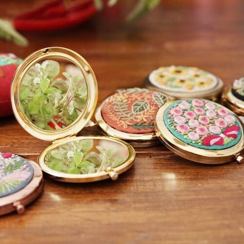 DIY Embroidery kit Flower Cross Stitch Makeup Mirror Portable Folding Double-sided Mirror Handmade Sewing Craft Unfinished