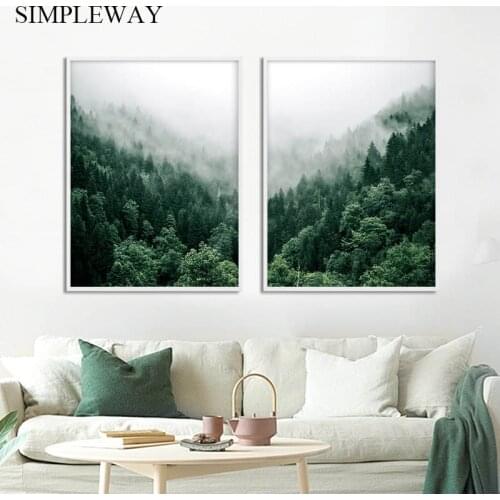 Foggy Forest Wall Art Canvas Painting Scandinavian Poster and Print Nature Landscape Nordic Decoration Picture Modern Home Decor
