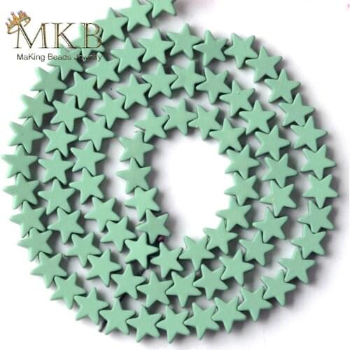 Natural Stone Light Green Hematite Matte Rubber Five-pointed Star Beads For Jewelry Making 6mm Space Losse Beads Diy Bracelet15"