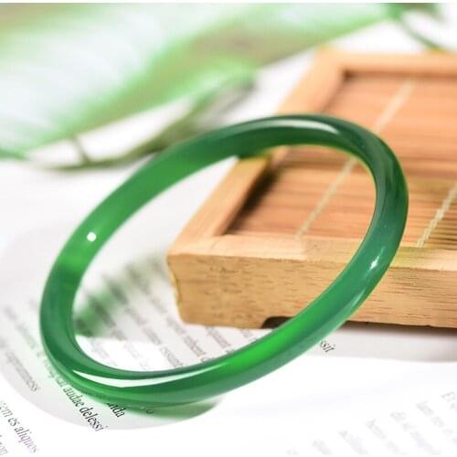 Natural Green Chalcedony Hand Carved Thin Round Bracelet Fashion Boutique Jewelry Trend Womens Green Agate Bracelet