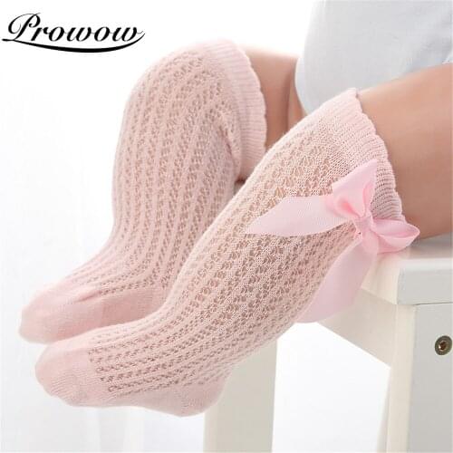 PROWOW Baby Girl Socks Cotton Solid Cute Bowknot Baby Socks Spring Summer Mesh Knee High Hollow Out Socks Girl Princess Socks