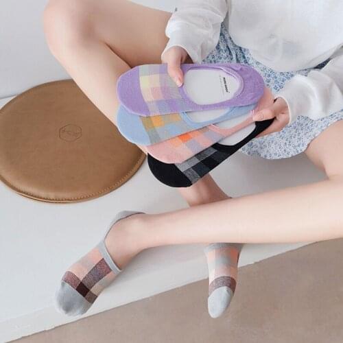 New Fashion Women Sock Slippers Spring Summer Slippers Girl Short Plaid Summer Women Cotton Socks Women Invisible Socks Color