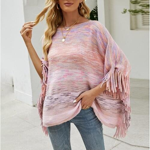Chifirena Autumn Sweater Shawl Women Irregular Tassel Winter Jumper Top Mujer Loose Knitted Pull Oversized Sweaters Warp Robe