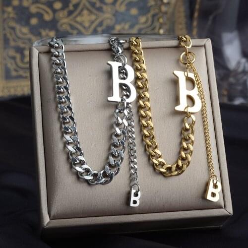 Stainless Steel Letter B Pendan Necklaces Fashion Punk Jewelry Chain Chunky Necklace For Women Girl