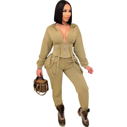 Casual Women Two Piece Set Zipper Slim Hooded Sweater + Long Pants Autumn And Winter Clothes For Women