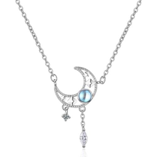 Simple and fresh sweet design sense student style colorful moon short female silver plated necklaces SE084