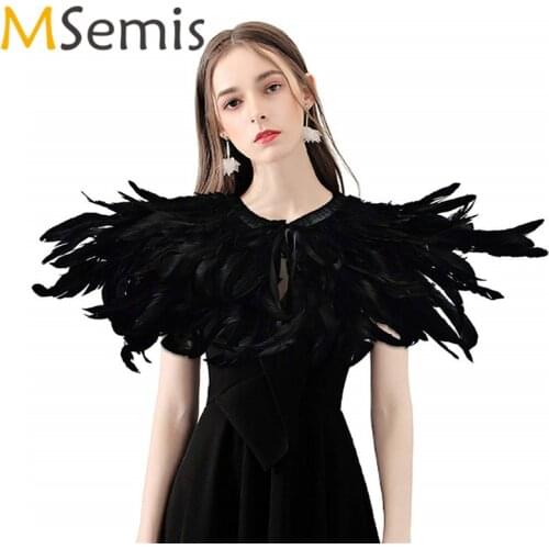 Fashion Iridescent Rooster Hackle Natural Feather Collar Cape Stole Shawl Collar Shrug Cape feather shawl with Ribbon Ties Party
