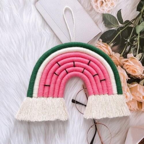 Hand Woven Rainbow Tapestry Ornament Macrame Pendant Kids Room Nursery Wall Hanging Home Decoration Crafts