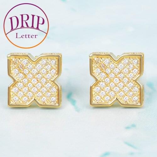 9MM Flower Shape Mens Women Stud Earring Gold Color Charm Full Cubic Zircon Fashion Hip Hop Screw Back Earrings Jewelry