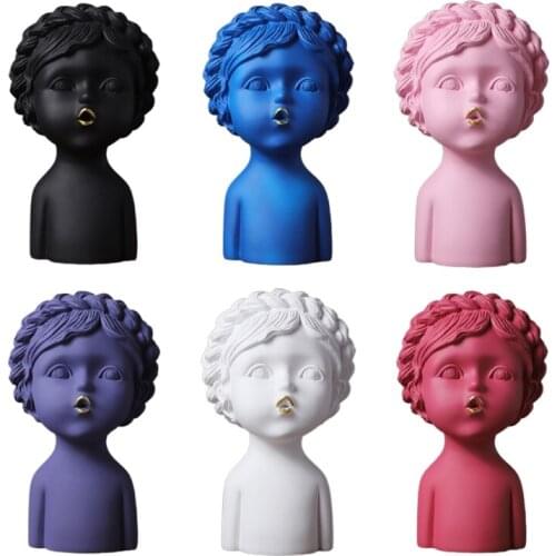 68UE Nordic Modern Resin Statues Ornament Cute Pouting Girl Sculpture Portrait Figures Home Office Desktop Bookshelf Decor