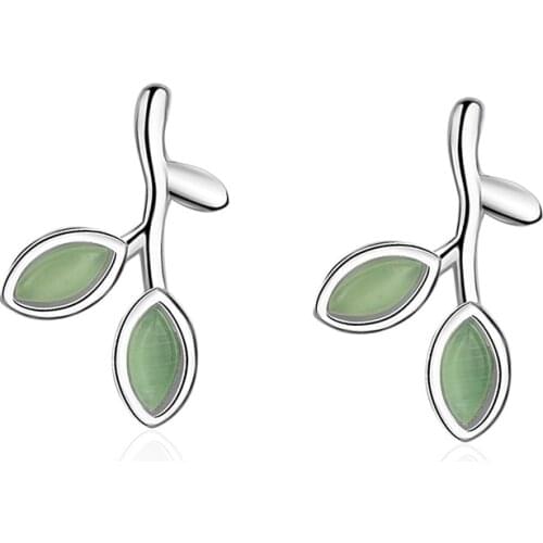 XIYANIKE 925 Sterling Silver 2019 New Arrival Green Leaves Leaf Drop Earrings Opal For Women Girls Personality Statement Jewelry