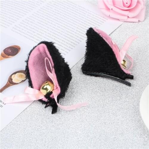 2Pcs/Lot White Black Cat Ears With Bell Hair Clip Cosplay Party Fox Long Fur Costume Hair Clip Halloween Gift Hair Accessory