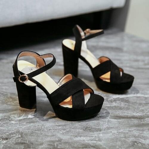 Women Shoes Sandals Summer Platform Sandals Plus Size 34-43 Ankle Strap High Heel Shoes Sexy Party Shoes Black Pink