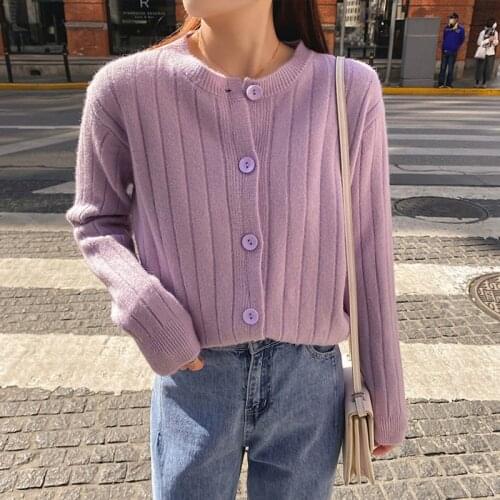 Foridol knitted solid cardigans sweater women button up casual autumn purple sweater cardigans jumper spring tops