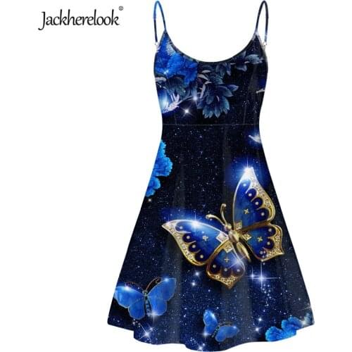 Jackherelook Blue Butterfly Dress for Womens Summer Vestidos Brand Design Luxury One Piece Dresses Harajuku Sleeveless Dress