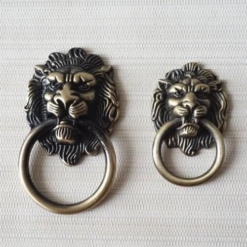 1.25'' Drawer Pull Knobs Dresser Drop Pulls Rings Antique Bronze Lion Head Cupborad Knob Door Handle Cabinet HandleHardware 32mm