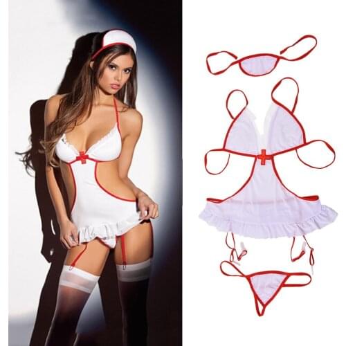 1 Set Erotic Lingerie Cosplay Nurse Costumes Halloween Cosplay Sexy Women Halter Nurse Uniforms Kimono