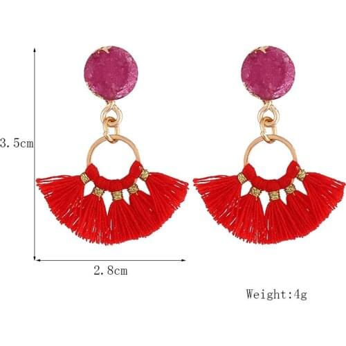 1 Pair European Bohemia Style Dangle Earrings Ethnic Fan Shape Fringes Stone Drop Earring Jewelry Birthday Gift