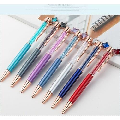 50pcs Kawaii Crystal Ballpoint Pen Fashion Girl star Crystal pendant Metal Novelty Pen for Writing Office School Supplies
