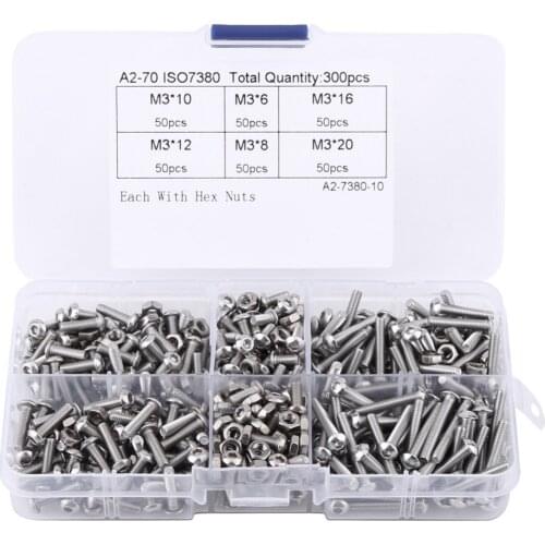 600Pcs/set M3 Screws Nuts Set Stainless Steel Hex Socket Button Head Screws Nuts Assortment Kit Fastener Hardware With Box
