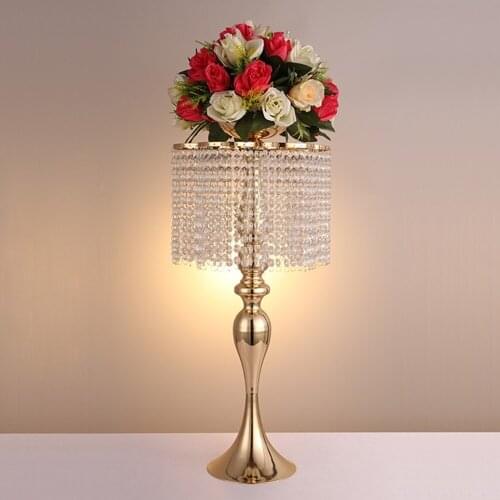 68cm Tall Metal Gold flower stand With Pendants Romantic Wedding Table centerpieces Candle Holder Home Decoration