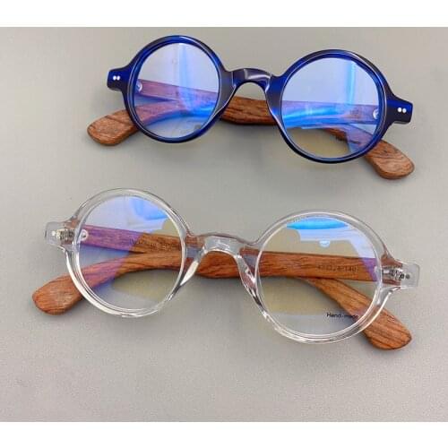 Acetate Round Glasses Frame Men Women Wooden Vintage Transparent Clear Glasses Optical Prescription Eyeglasses Frames Eyewear