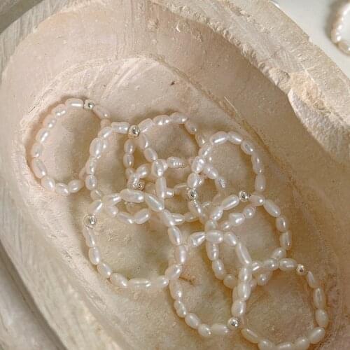 Amaiyllis S925 Sterling Silver Baroque Freshwater Pearl Elastic Ring Handmade Boho Index Finger Ring For Women Jewelry