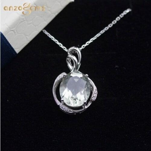 Anzogems 12*10mm natural green amethyst pendant necklace 925 sterling silver gemstone fine jewelry for women mothers day gift