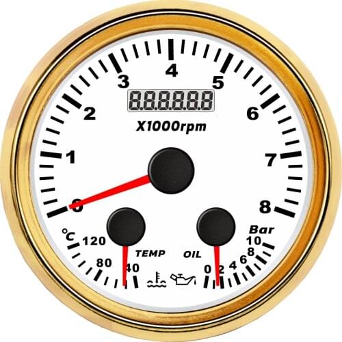 1pc New Type Auto Tachometers 0-8000RPM Boat 0-10bar Oil Pressure Gauges Yacht Water Temp Gauges 40-120 Degree Red Backlight