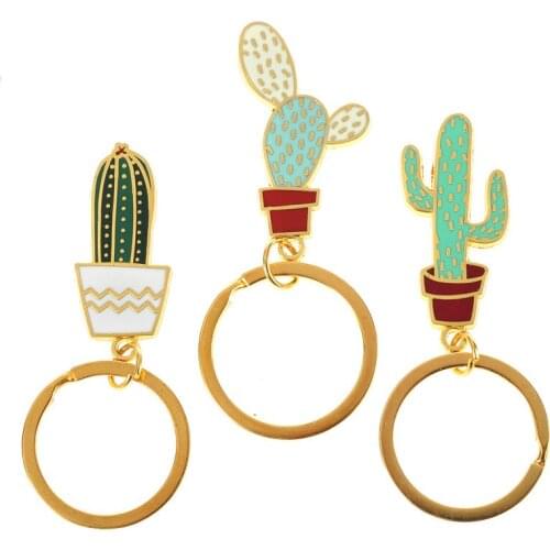 2021 Cactus Keychains Women Succulent Potted Succulent Plants Shaped Keychain Creative Car Key Chains Best Gift for Friends