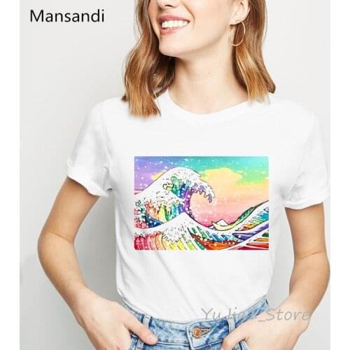 Watercolor Japanese waves printed tshirt women clothes 2021 aesthetic clothes harajuku shirt t shirt femme summer tops