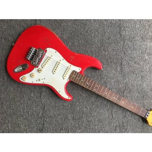 Hot Sale Red Color Rosewood Fingerboard Relic ST Electric Guitar tremolo guitar Free Shipping