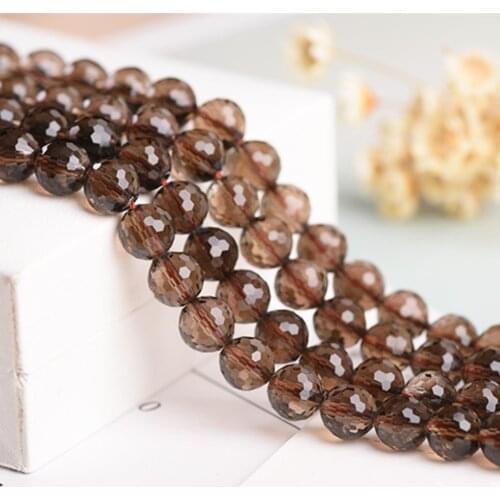 Faceted Grade AA Natural Smoky Quartz Beads Round with 128 Facets 6mm-16mm 15 Inch Strand CJ18