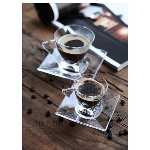 Crystal European espresso espresso coffee cup simple transparent heat resistant teacup small plate 2pcs/set