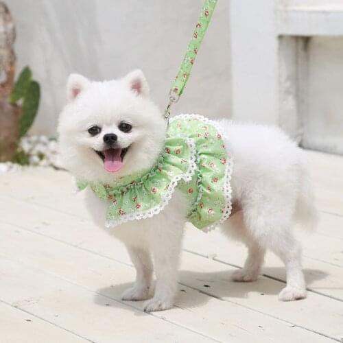 Summer Cute Puppy Cotton Princess Dress Small Floral Lace All Seasons Comfortable For Small Lovely Dog Pets Leash Suits