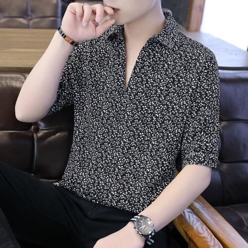 Summer Thin Short-sleeved T-shirt Mens Ice Silk Half-sleeved T-shirt Trend Loose Lapel Summer Top Trendy Brand Clothes